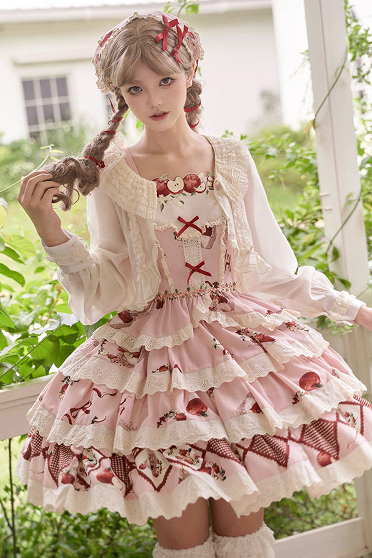 Lolita Skirt - Apple Orchard, Pink, Short Length, Ruffled, Printed - main product image