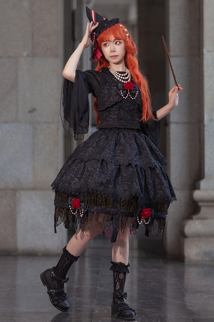 Lolita Skirt - Apprentice Witch, Black, Ruffled, Layered, Gothic Style - additional product view 3