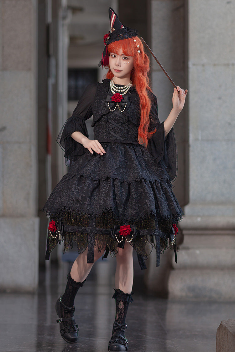 Lolita Skirt - Apprentice Witch, Black, Ruffled, Layered, Gothic Style - additional product view 4