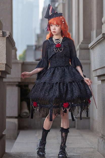 Lolita Skirt - Apprentice Witch, Black, Ruffled, Layered, Gothic Style - additional product view 5
