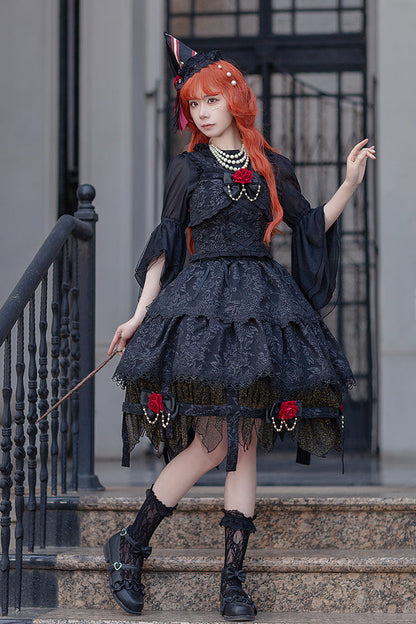 Lolita Skirt - Apprentice Witch, Black, Ruffled, Layered, Gothic Style - additional product view 6