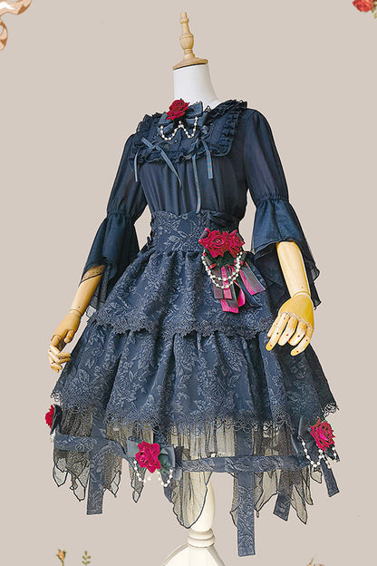 Lolita Skirt - Apprentice Witch, Black, Ruffled, Layered, Gothic Style - additional product view 12