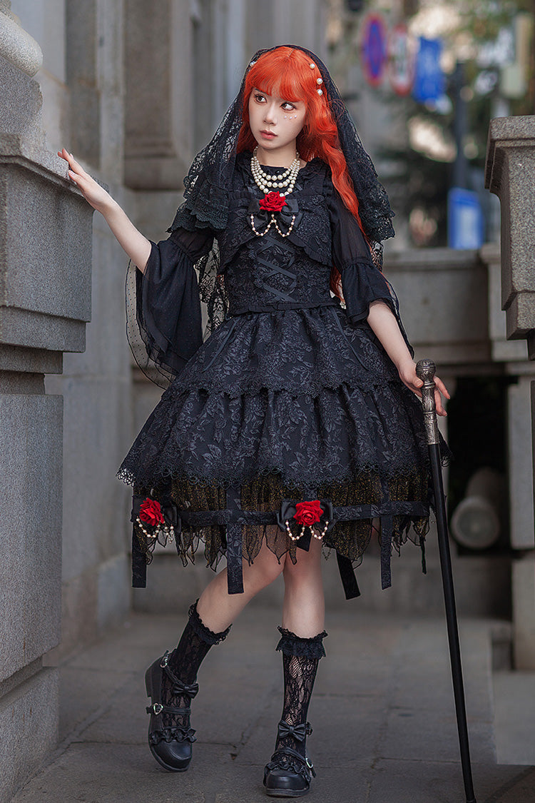 Lolita Skirt - Apprentice Witch, Black, Ruffled, Layered, Gothic Style - main product image