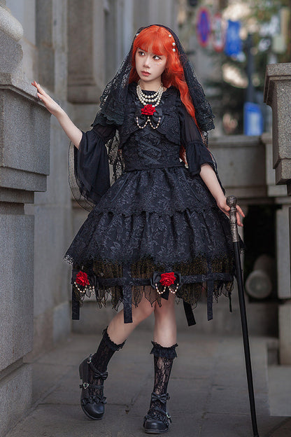 Lolita Skirt - Apprentice Witch, Black, Ruffled, Layered, Gothic Style - main product image