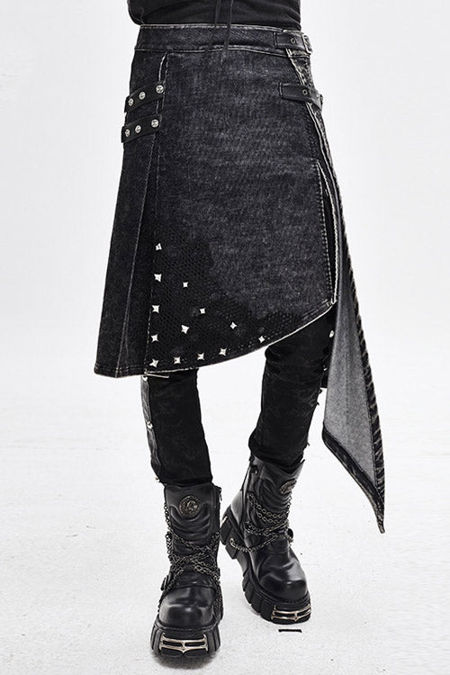 Lolita Skirt - Band Metallic Nailed, Black, Buckle Detail, Men's Style, Punk Style - main product image