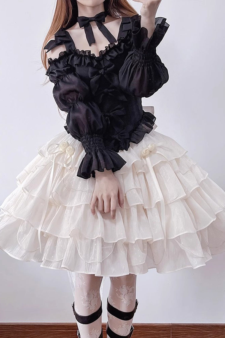 Lolita Skirt - Black/apricot Multi-layer, 2 Colors, Sweet Style, Ruffled - additional product view 2