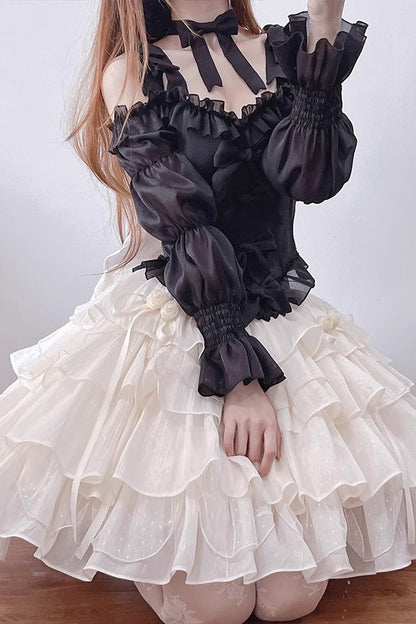 Lolita Skirt - Black/apricot Multi-layer, 2 Colors, Sweet Style, Ruffled - additional product view 3