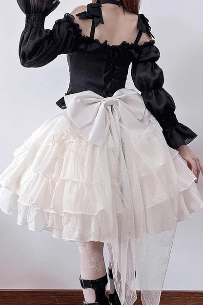 Lolita Skirt - Black/apricot Multi-layer, 2 Colors, Sweet Style, Ruffled - additional product view 5