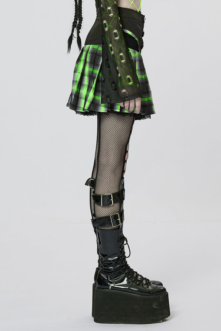 Lolita Skirt - Black/green Double Breasted, 2 Colors, Double-Breasted, Pleated - additional product view 2