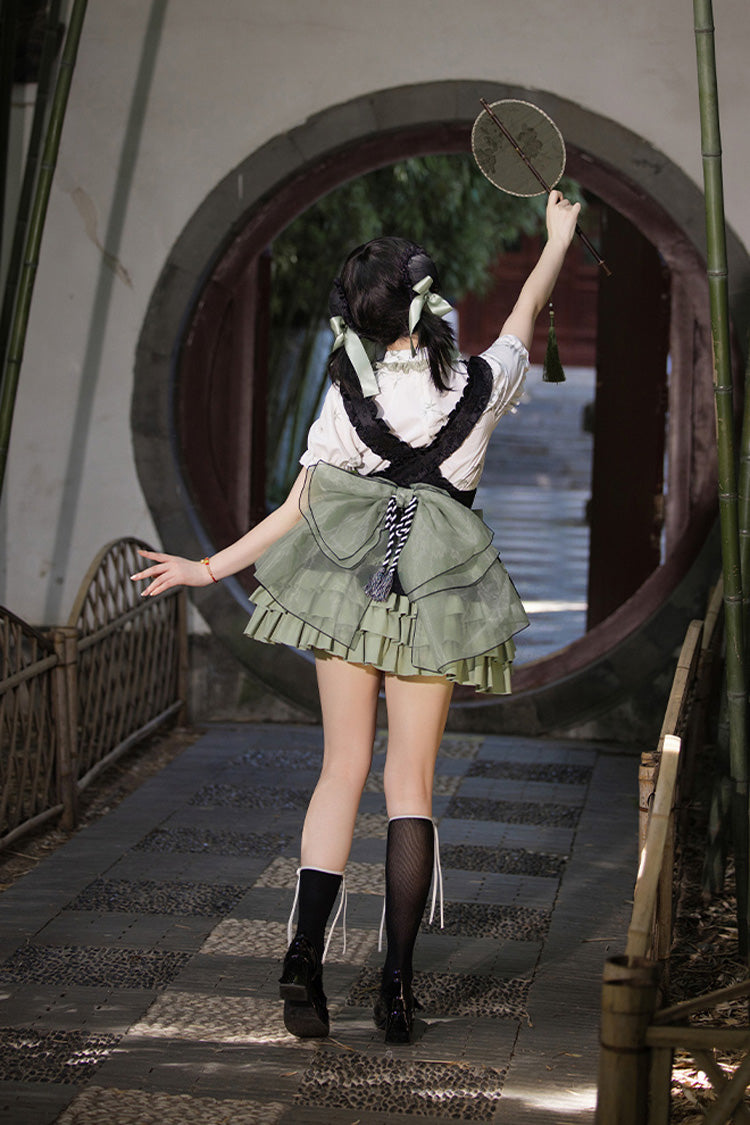 Lolita Skirt - Black/green Multi-layered Bamboo, 2 Colors, Chinese-Inspired Style, Ruffled - additional product view 7