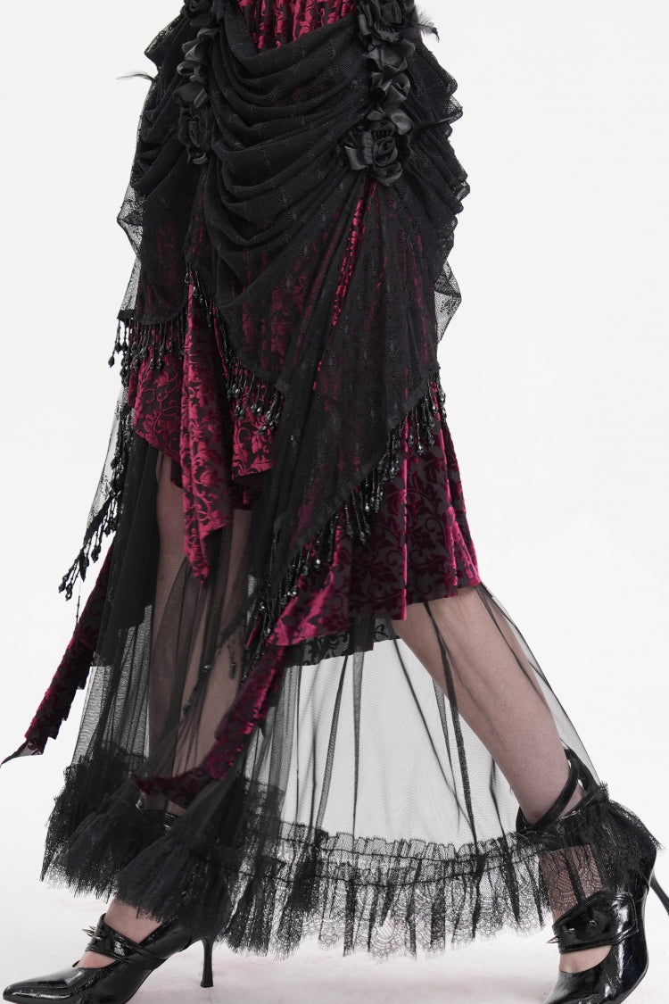 Lolita Skirt - Black/purple Tassels Mesh, 2 Colors, Long Length, Women's Style - additional product view 2