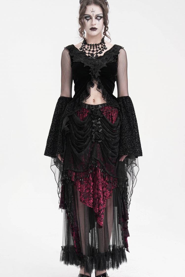 Lolita Skirt - Black/purple Tassels Mesh, 2 Colors, Long Length, Women's Style - additional product view 4