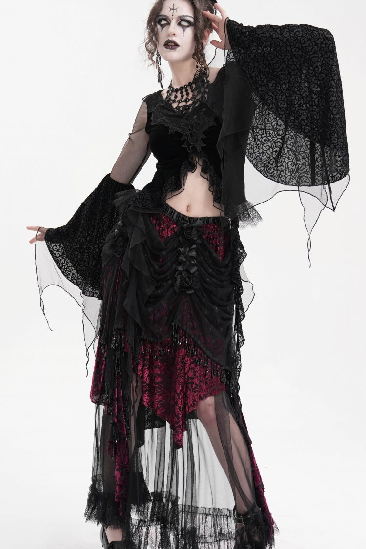 Lolita Skirt - Black/purple Tassels Mesh, 2 Colors, Long Length, Women's Style - additional product view 7