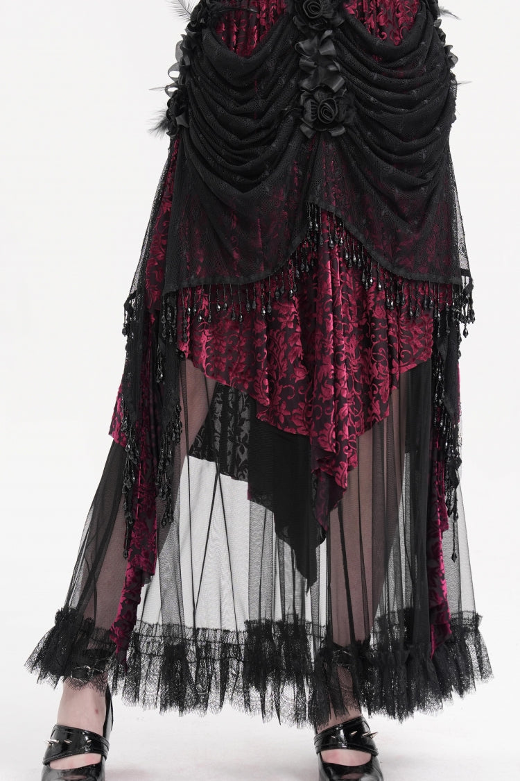 Lolita Skirt - Black/purple Tassels Mesh, 2 Colors, Long Length, Women's Style - main product image
