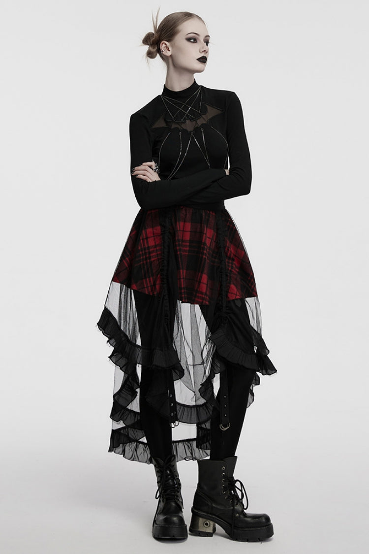 Lolita Skirt - Black/red, 2 Colors, Plaid, Women's Style, Gothic Style - additional product view 4