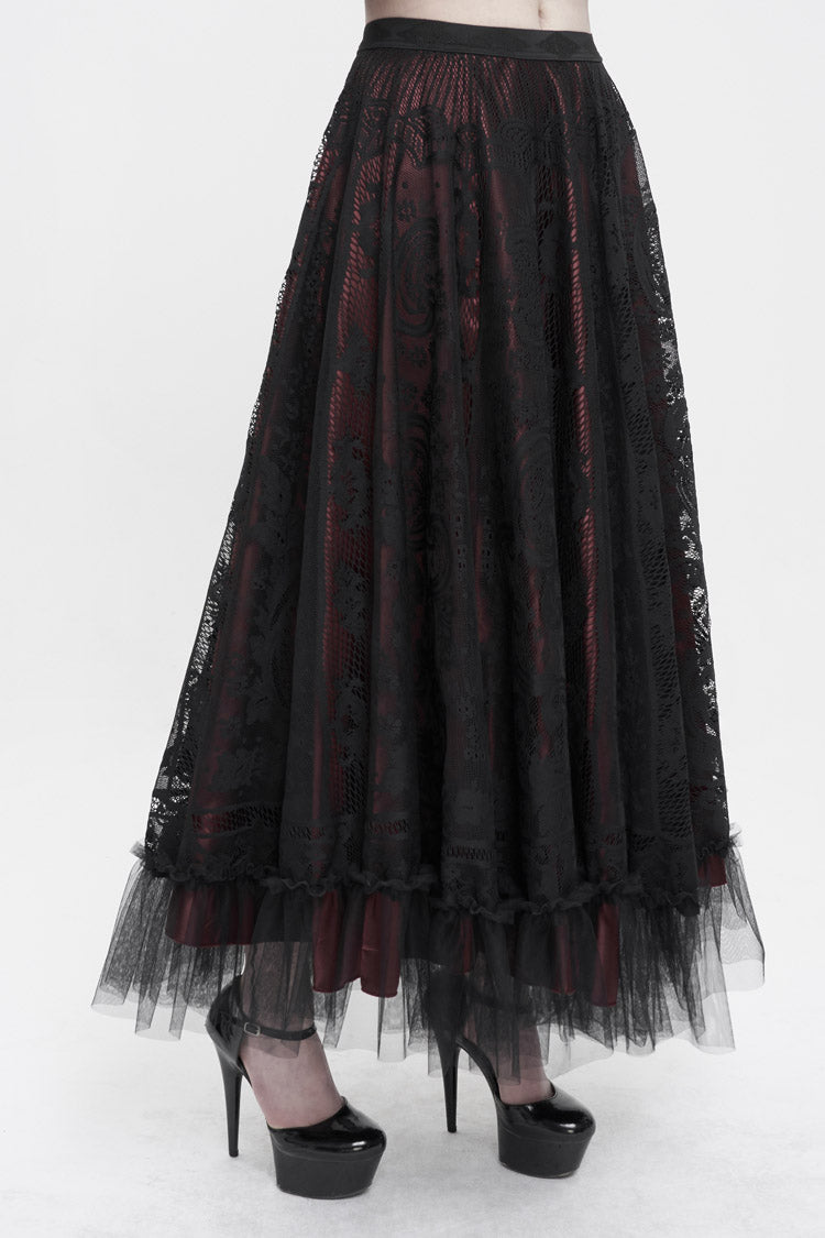 Lolita Skirt - Black/red, 2 Colors, Women's Style, Gothic Style, Lace Trim - additional product view 2
