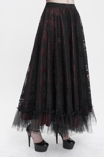 Lolita Skirt - Black/red, 2 Colors, Women's Style, Gothic Style, Lace Trim - additional product view 2