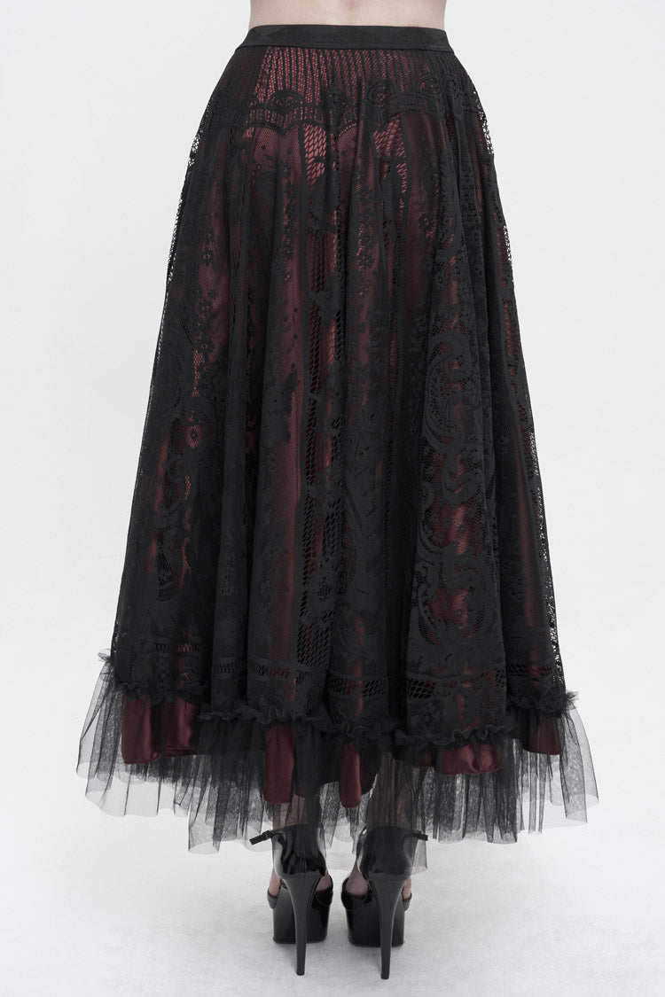 Lolita Skirt - Black/red, 2 Colors, Women's Style, Gothic Style, Lace Trim - additional product view 3