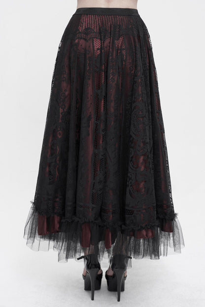 Lolita Skirt - Black/red, 2 Colors, Women's Style, Gothic Style, Lace Trim - additional product view 3