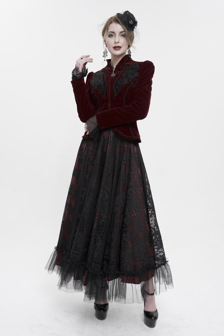 Lolita Skirt - Black/red, 2 Colors, Women's Style, Gothic Style, Lace Trim - additional product view 4