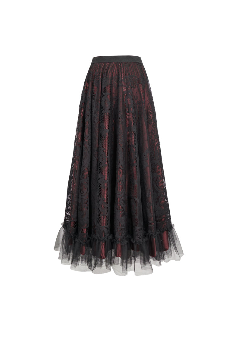 Lolita Skirt - Black/red, 2 Colors, Women's Style, Gothic Style, Lace Trim - additional product view 5