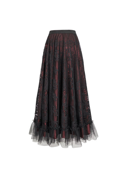 Lolita Skirt - Black/red, 2 Colors, Women's Style, Gothic Style, Lace Trim - additional product view 5
