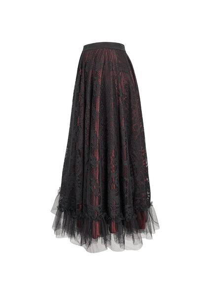 Lolita Skirt - Black/red, 2 Colors, Women's Style, Gothic Style, Lace Trim - additional product view 6