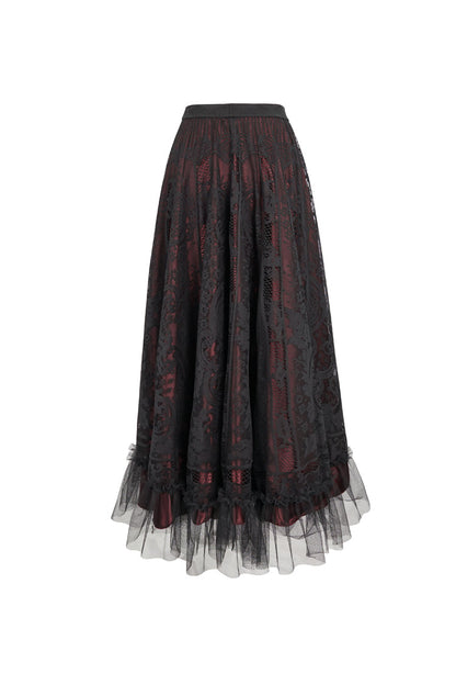 Lolita Skirt - Black/red, 2 Colors, Women's Style, Gothic Style, Lace Trim - additional product view 7