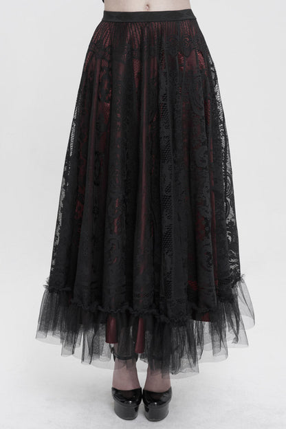 Lolita Skirt - Black/red, 2 Colors, Women's Style, Gothic Style, Lace Trim - main product image