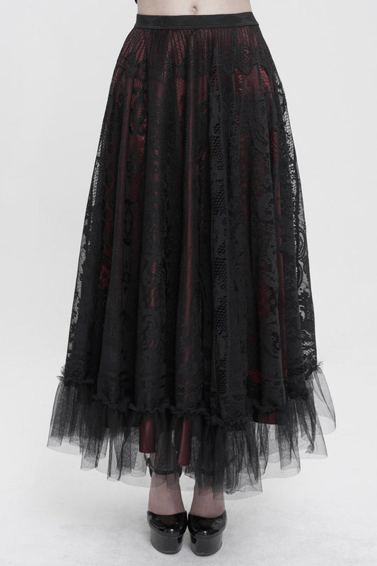 Lolita Skirt - Black/red, 2 Colors, Women's Style, Gothic Style, Lace Trim - main product image