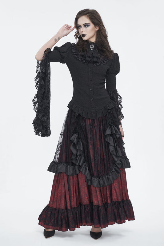 Lolita Skirt - Black/red, 2 Colors, Women's Style, Lace Trim, Ruffled - additional product view 2