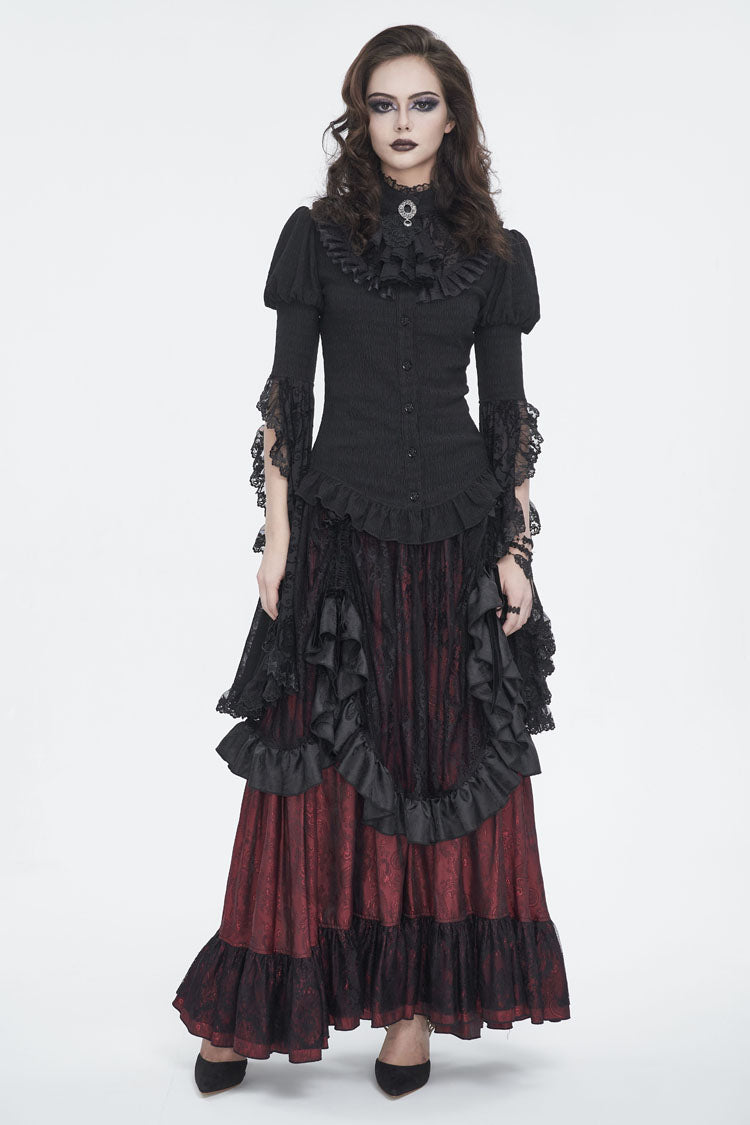 Lolita Skirt - Black/red, 2 Colors, Women's Style, Lace Trim, Ruffled - additional product view 3