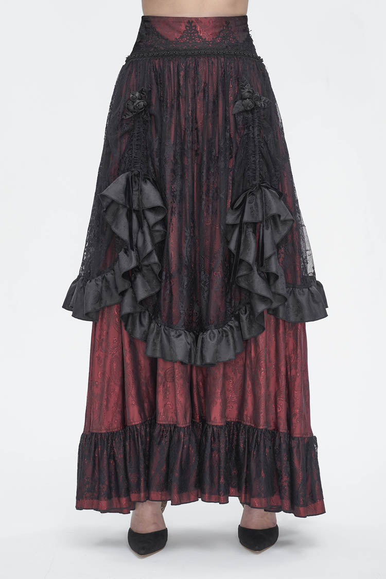 Lolita Skirt - Black/red, 2 Colors, Women's Style, Lace Trim, Ruffled - main product image