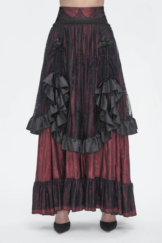 Lolita Skirt - Black/red, 2 Colors, Women's Style, Lace Trim, Ruffled - main product image