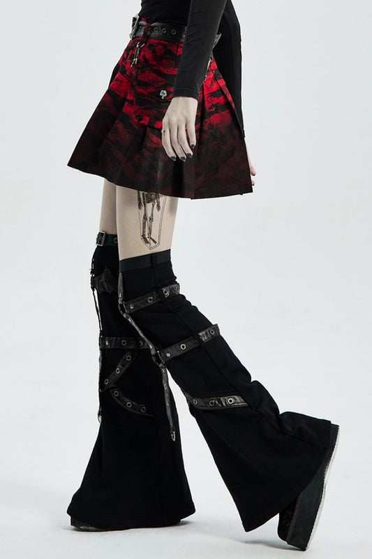 Lolita Skirt - Black/red Abstract Print Metal, 2 Colors, Buckle Detail, Women's Style - additional product view 2