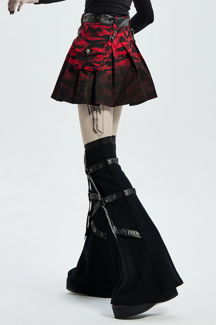 Lolita Skirt - Black/red Abstract Print Metal, 2 Colors, Buckle Detail, Women's Style - additional product view 3