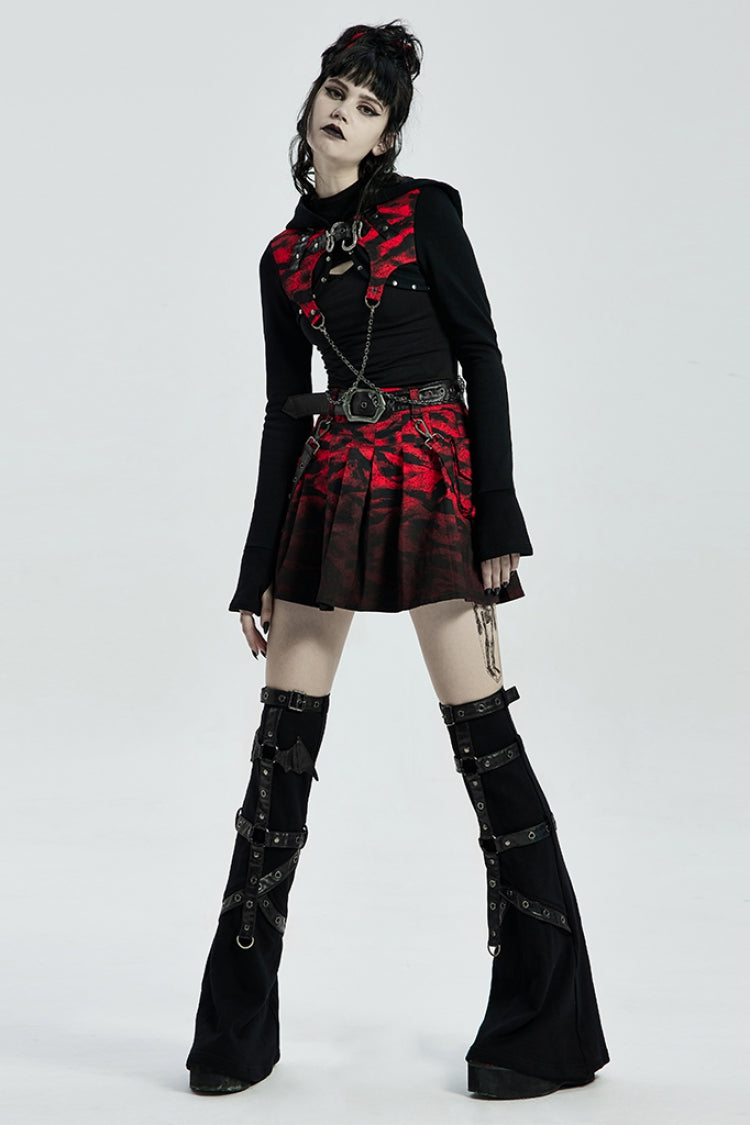 Lolita Skirt - Black/red Abstract Print Metal, 2 Colors, Buckle Detail, Women's Style - additional product view 4