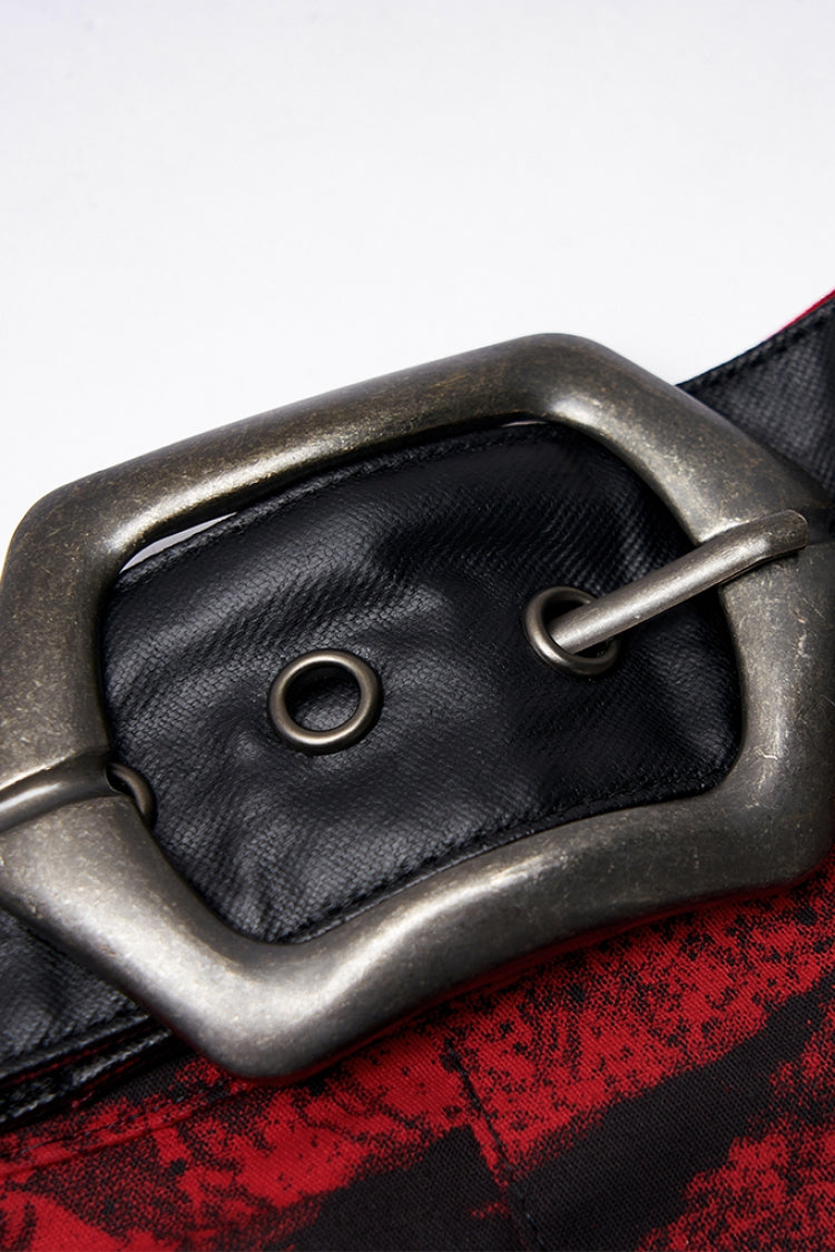 Lolita Skirt - Black/red Abstract Print Metal, 2 Colors, Buckle Detail, Women's Style - additional product view 6