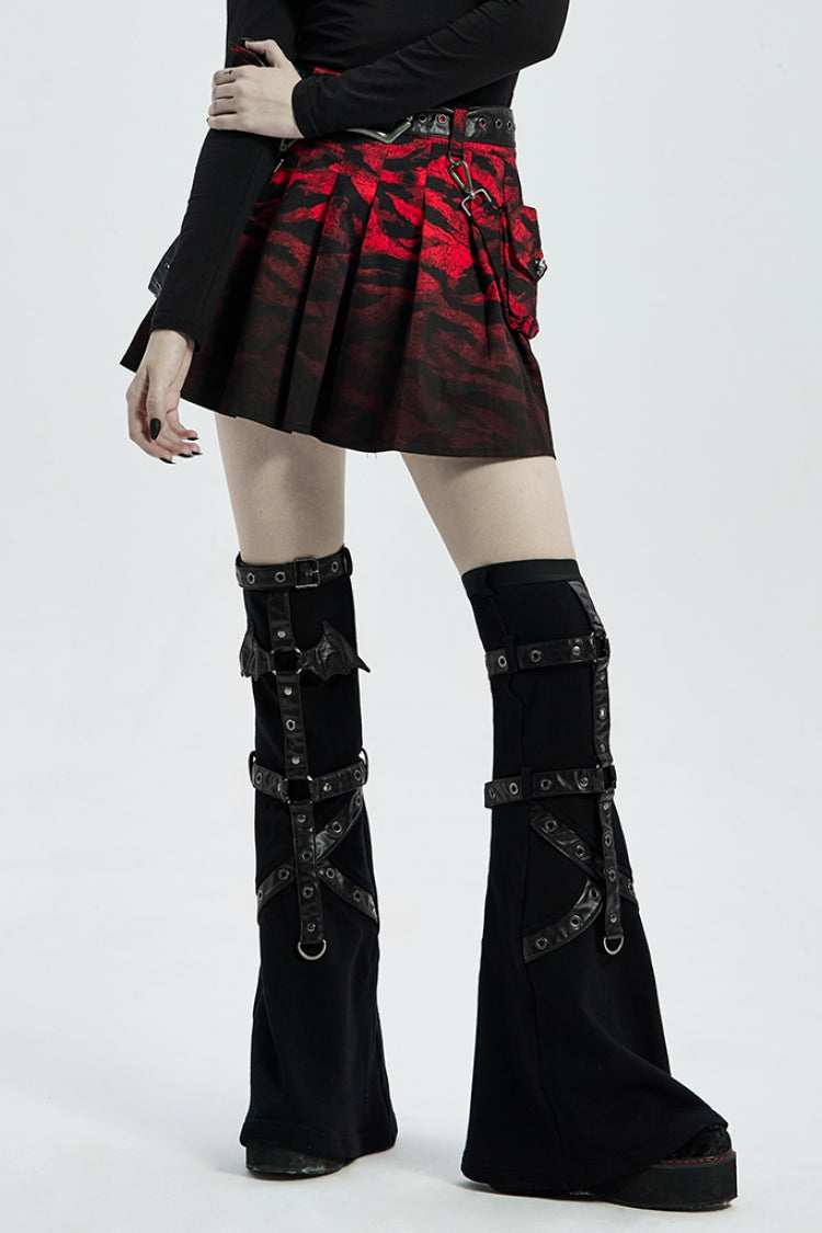 Lolita Skirt - Black/red Abstract Print Metal, 2 Colors, Buckle Detail, Women's Style - main product image