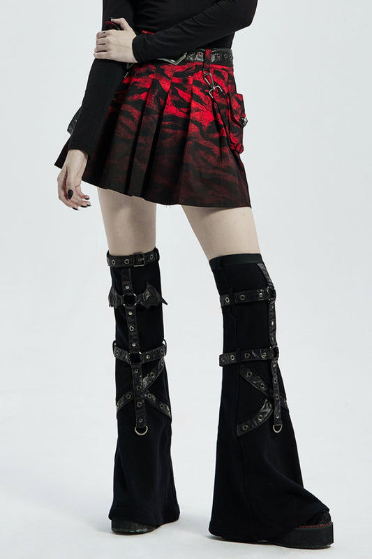 Lolita Skirt - Black/red Abstract Print Metal, 2 Colors, Buckle Detail, Women's Style - main product image