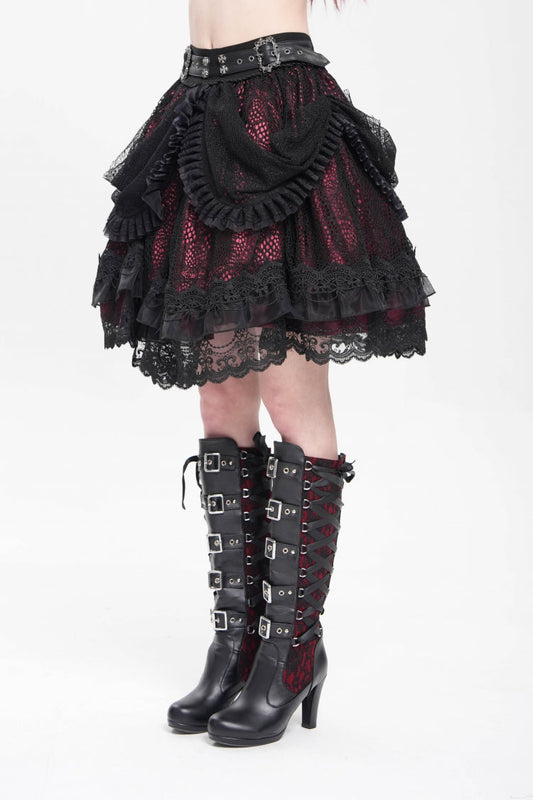 Lolita Skirt - Black/red Multi-layered, 2 Colors, Buckle Detail, Women's Style - additional product view 2