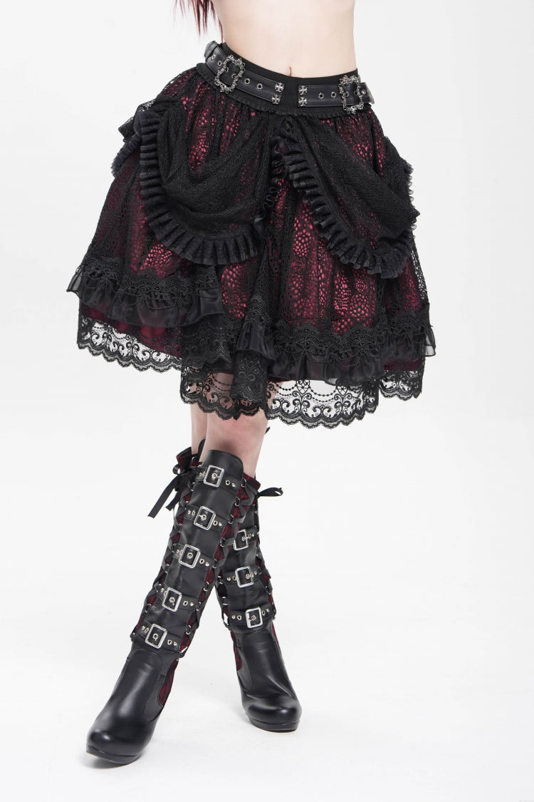 Lolita Skirt - Black/red Multi-layered, 2 Colors, Buckle Detail, Women's Style - additional product view 4