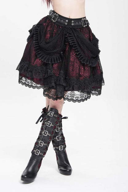 Lolita Skirt - Black/red Multi-layered, 2 Colors, Buckle Detail, Women's Style - additional product view 4