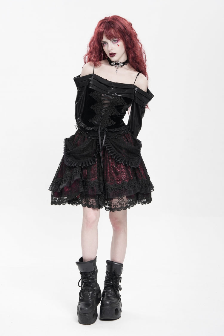 Lolita Skirt - Black/red Multi-layered, 2 Colors, Buckle Detail, Women's Style - additional product view 6