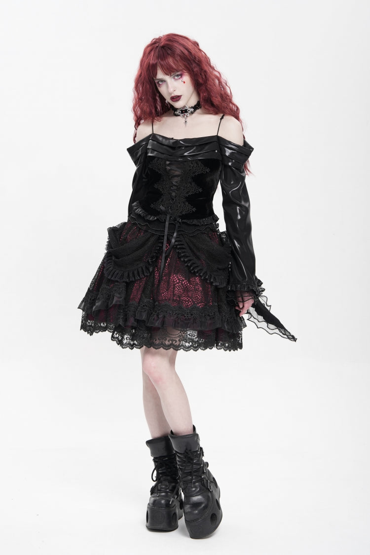 Lolita Skirt - Black/red Multi-layered, 2 Colors, Buckle Detail, Women's Style - additional product view 7