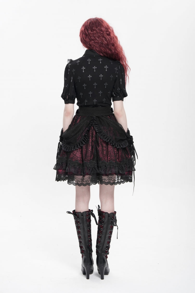Lolita Skirt - Black/red Multi-layered, 2 Colors, Buckle Detail, Women's Style - additional product view 8