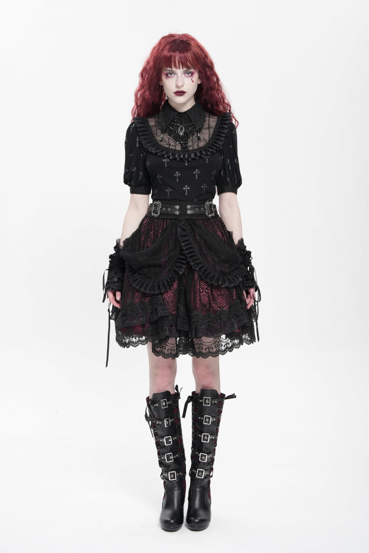 Lolita Skirt - Black/red Multi-layered, 2 Colors, Buckle Detail, Women's Style - additional product view 9