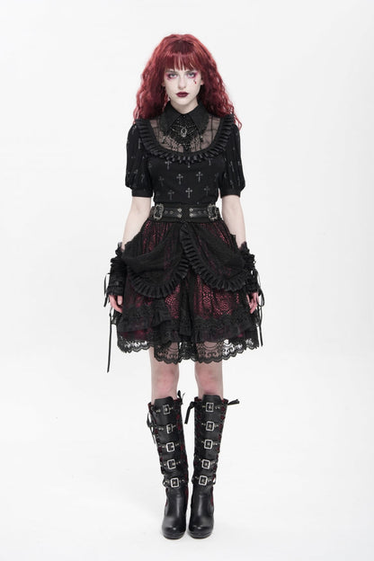 Lolita Skirt - Black/red Multi-layered, 2 Colors, Buckle Detail, Women's Style - additional product view 9