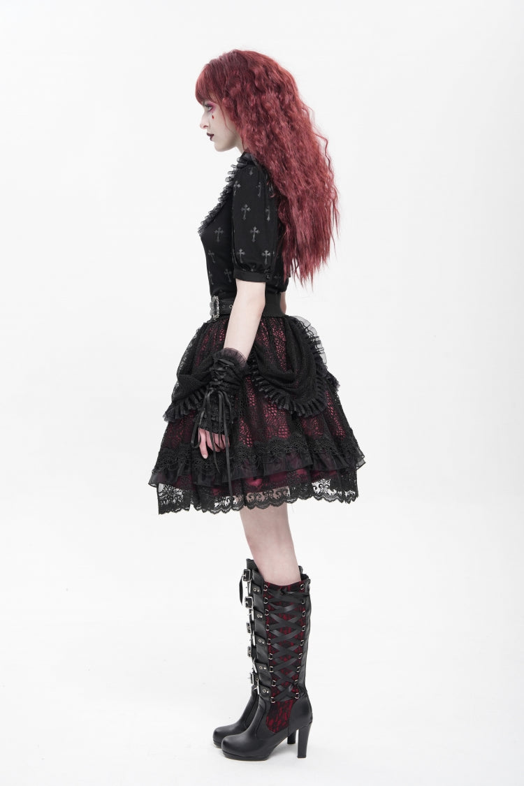 Lolita Skirt - Black/red Multi-layered, 2 Colors, Buckle Detail, Women's Style - additional product view 10