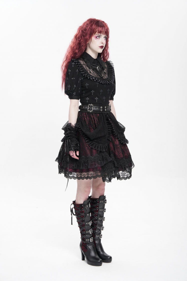 Lolita Skirt - Black/red Multi-layered, 2 Colors, Buckle Detail, Women's Style - additional product view 11